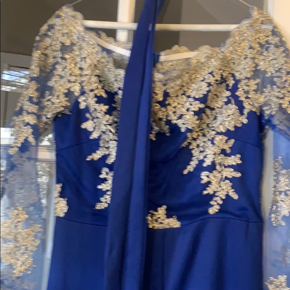Off the shoulder very beautiful blue jumpsuit